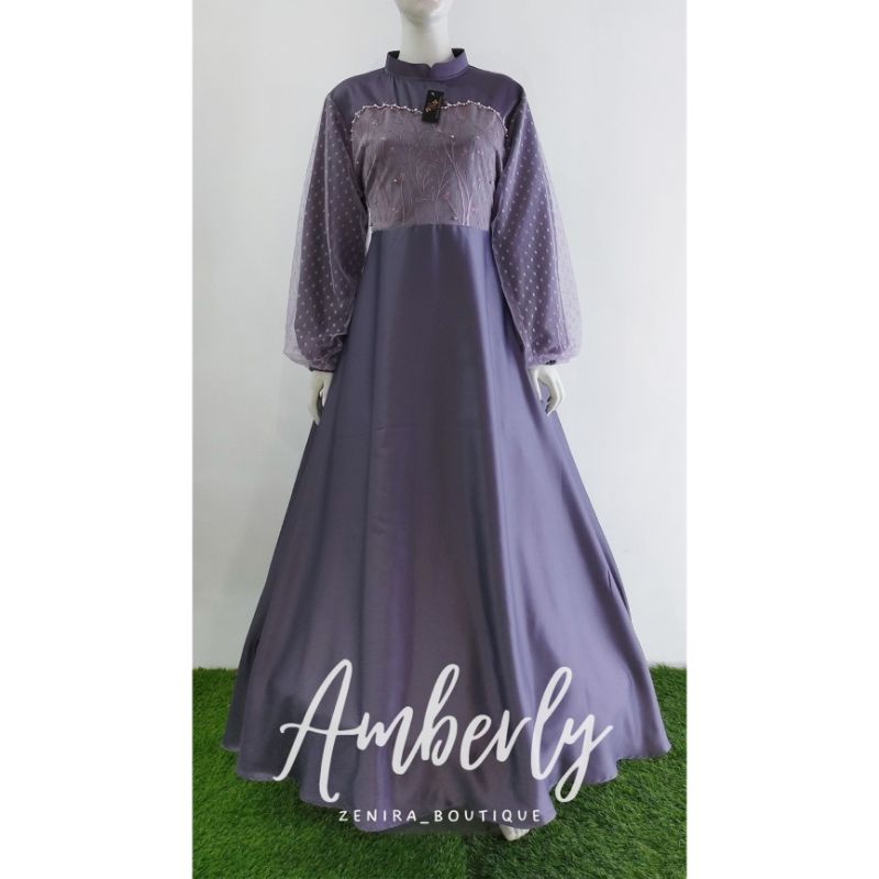 AMBERLY GAUN brokat tulle bordir payet / baju pesta remaja lengan balon / prewedding / wisuda / gamis kondangan / couple / tersedia ukuran kecil hingga jumbo