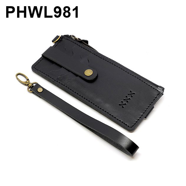 Dompet wanita pria kartu banyak dengan hand strap warna hitam PHWL981