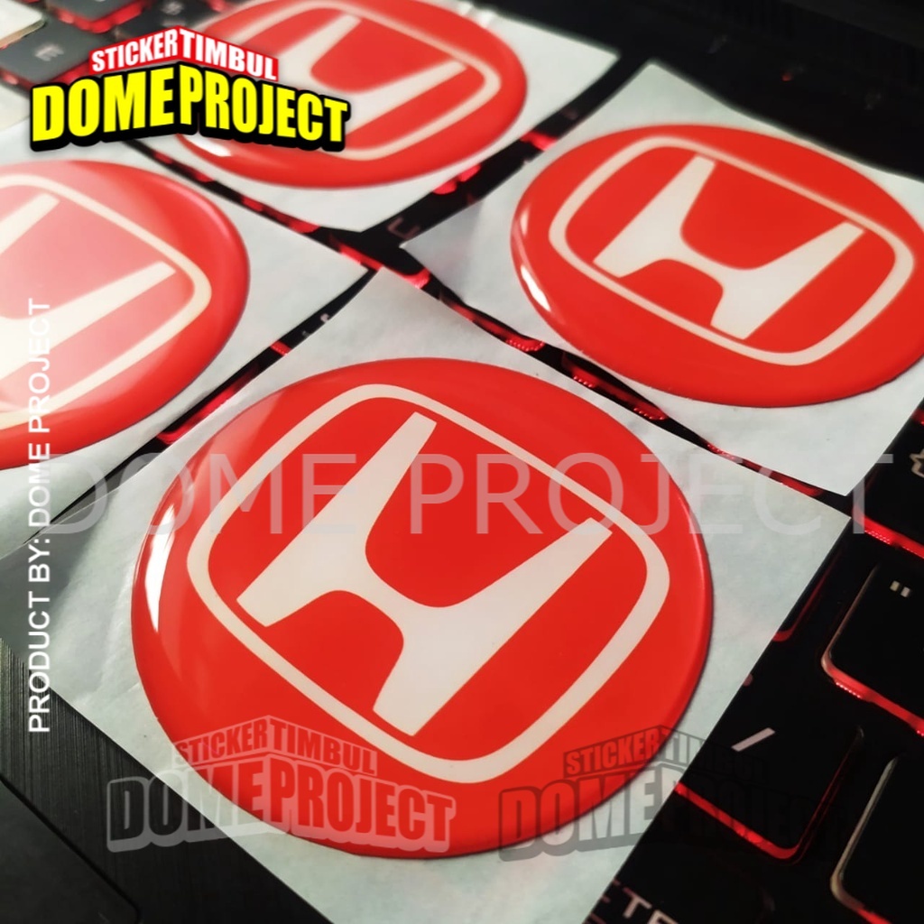 [PROMO BUY 3 GET 1] HONDA MERAH EMBLEM VELG MOBIL STIKER TUTUP DOP MOBIL TIMBUL LENTUR UKURAN 58MM