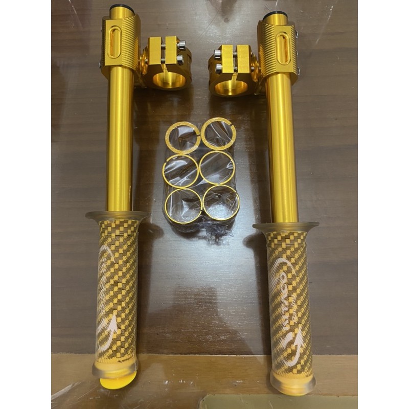 (paket promo) stang jepit DKT model nui gold Uk 26-31-33mm plus grip karbon vixion-satria-cb-ninja