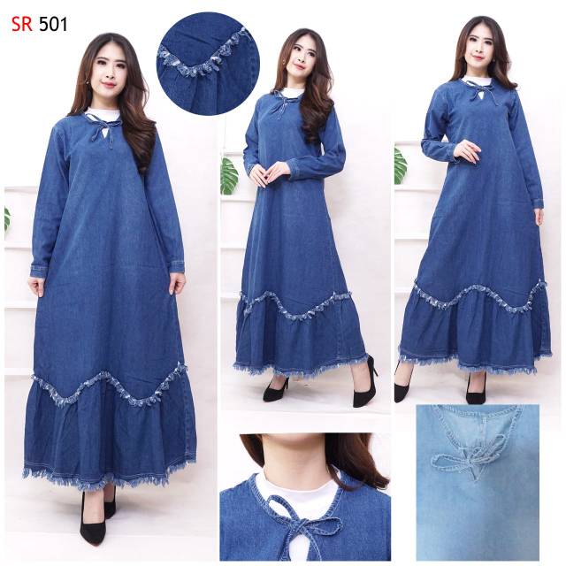 MEGASARI MAXI DRESS JEANS TERUSAN PANJANG JEANS BAJU CEWE JEANS GAMIS JEANS kekinian