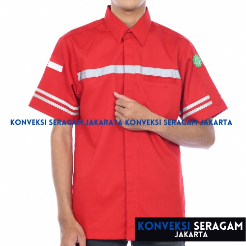 Baju Kemeja Safety K3 Lengan Pendek - Seragam Kerja Atasan Wearpack Werpack Werpak Proyek Tambang Warna Merah Pria Wanita - Konveksi Seragam Jakarta