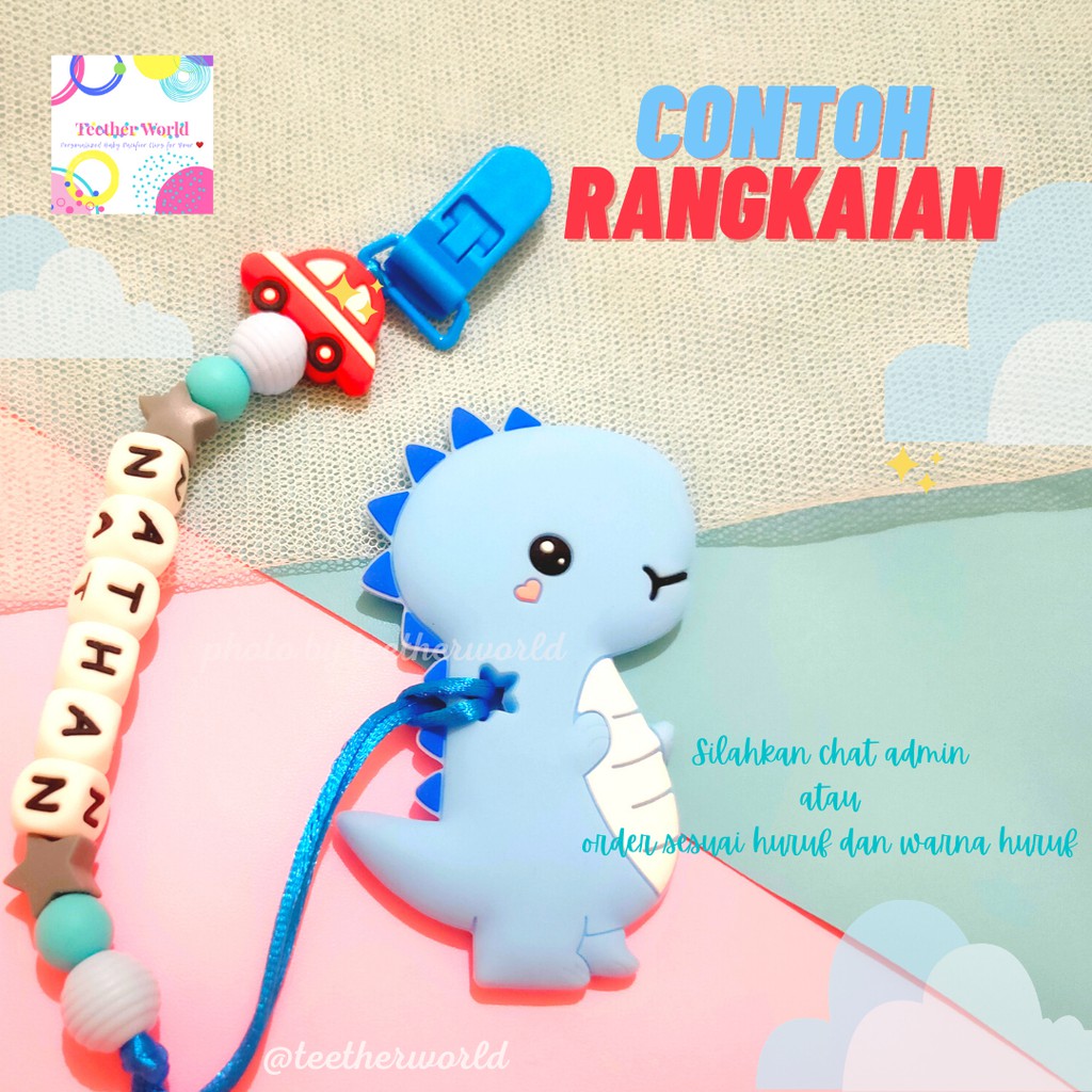 (FREE CASE) Set A Gigitan Bayi + Pacifier Clips / Tali Dot/ Tali Empeng/  Tali Custom Teetherworld-9 Huruf