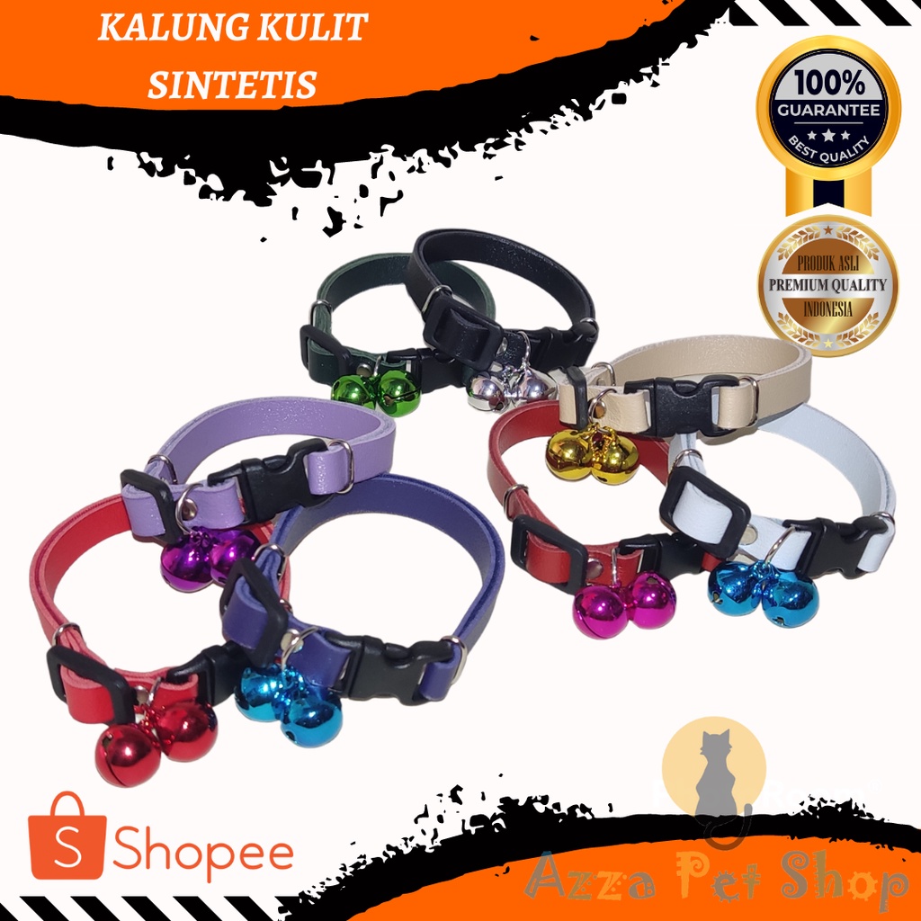 kalung kucing kulit sintetis lonceng warna / kalung kucing lucu / kalung kucing motif