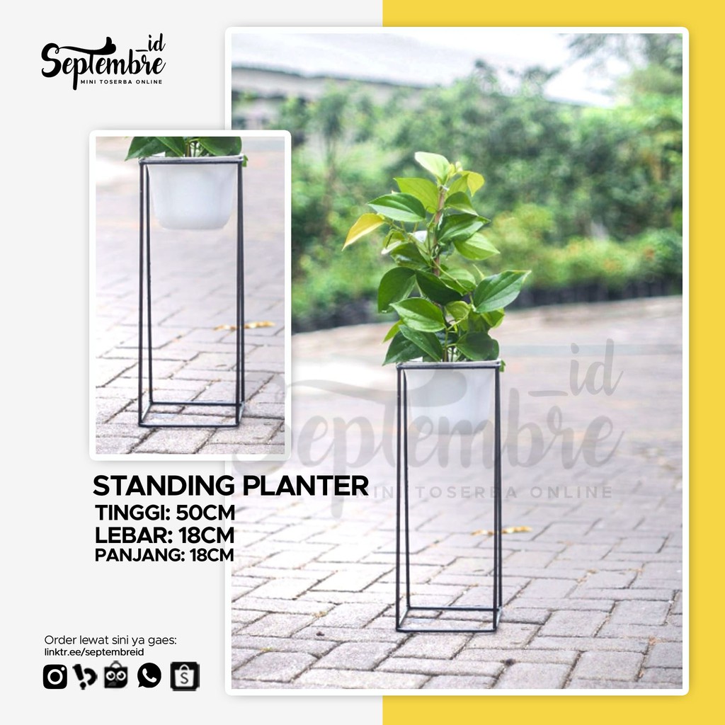 Standing Planter Minimalis - Rak Tanaman Besi - Medium Size 50x18x18 cm - Hitam