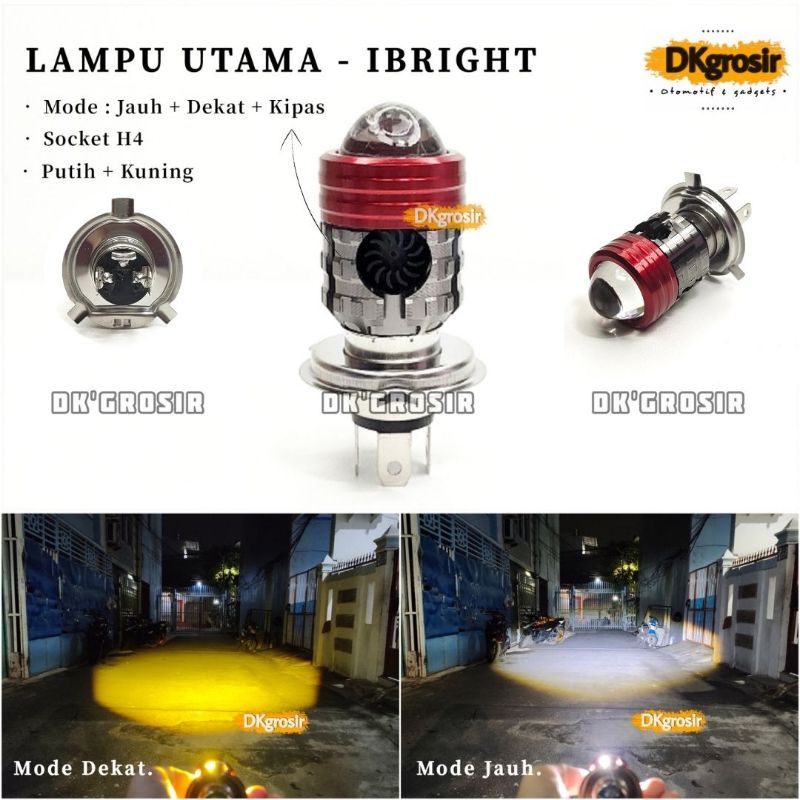 IBRIGHT - Lampu Utama LED H4 - Lampu depan tipe Laser + Kipas Pendingin - Lampu utama Motor Putih Ku