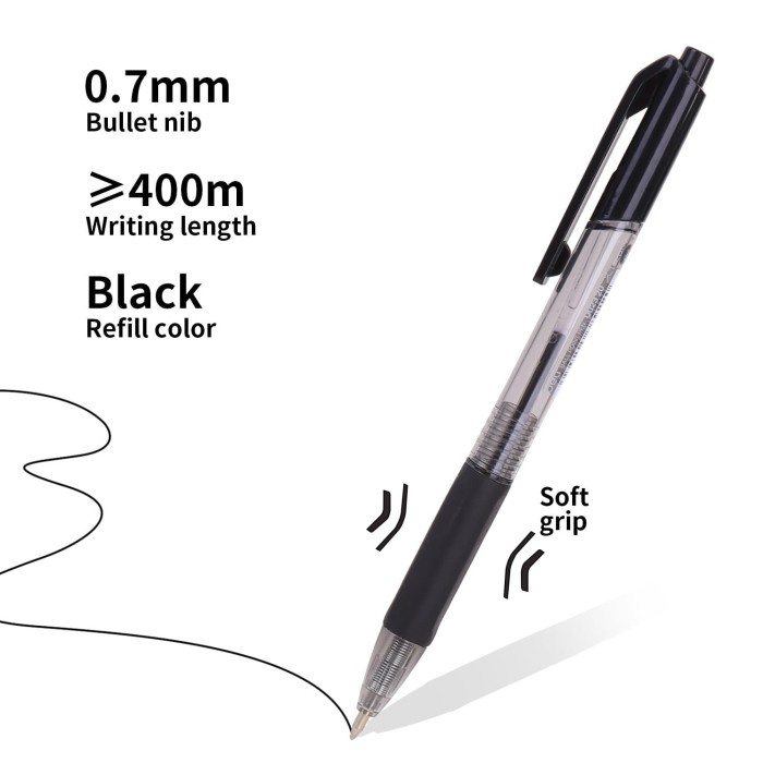 

TULIS-ALAT- DELI EQ02320 RETRACTABLE SMOOTH BALLPOINT PEN 0.7MM BLACK / PULPEN -ALAT-TULIS.