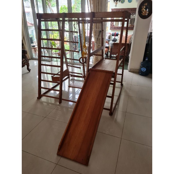PRELOVED MAINAN ANAK KAYU MAHONI BRAKIASI AYUNAN SWING MONKEY BAR GYM SLIDE ANAK PLAYGROUND