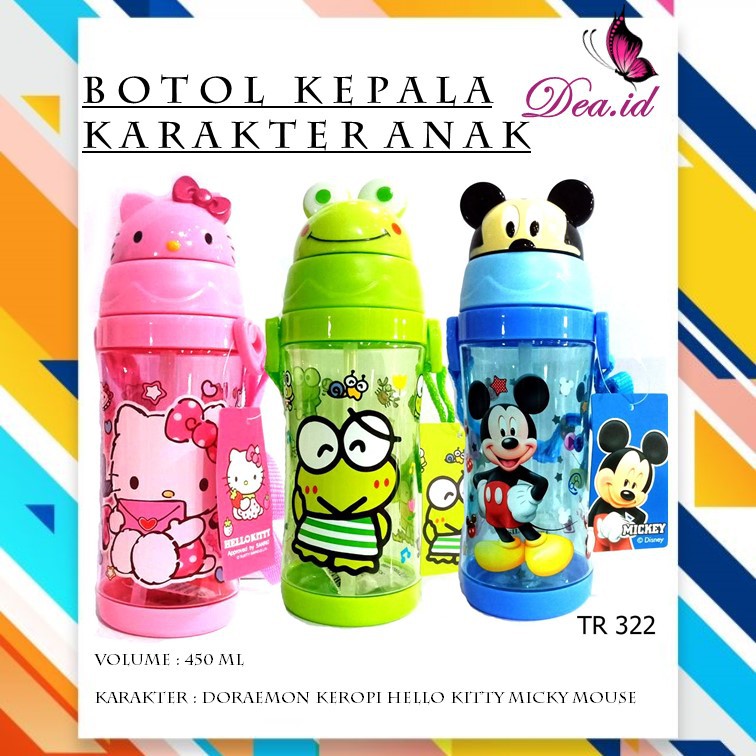 [DEASTORE] BOTOL AIR MINUM SEDOTAN KEPALA KARAKTER ANAK VOLUME 450 ML