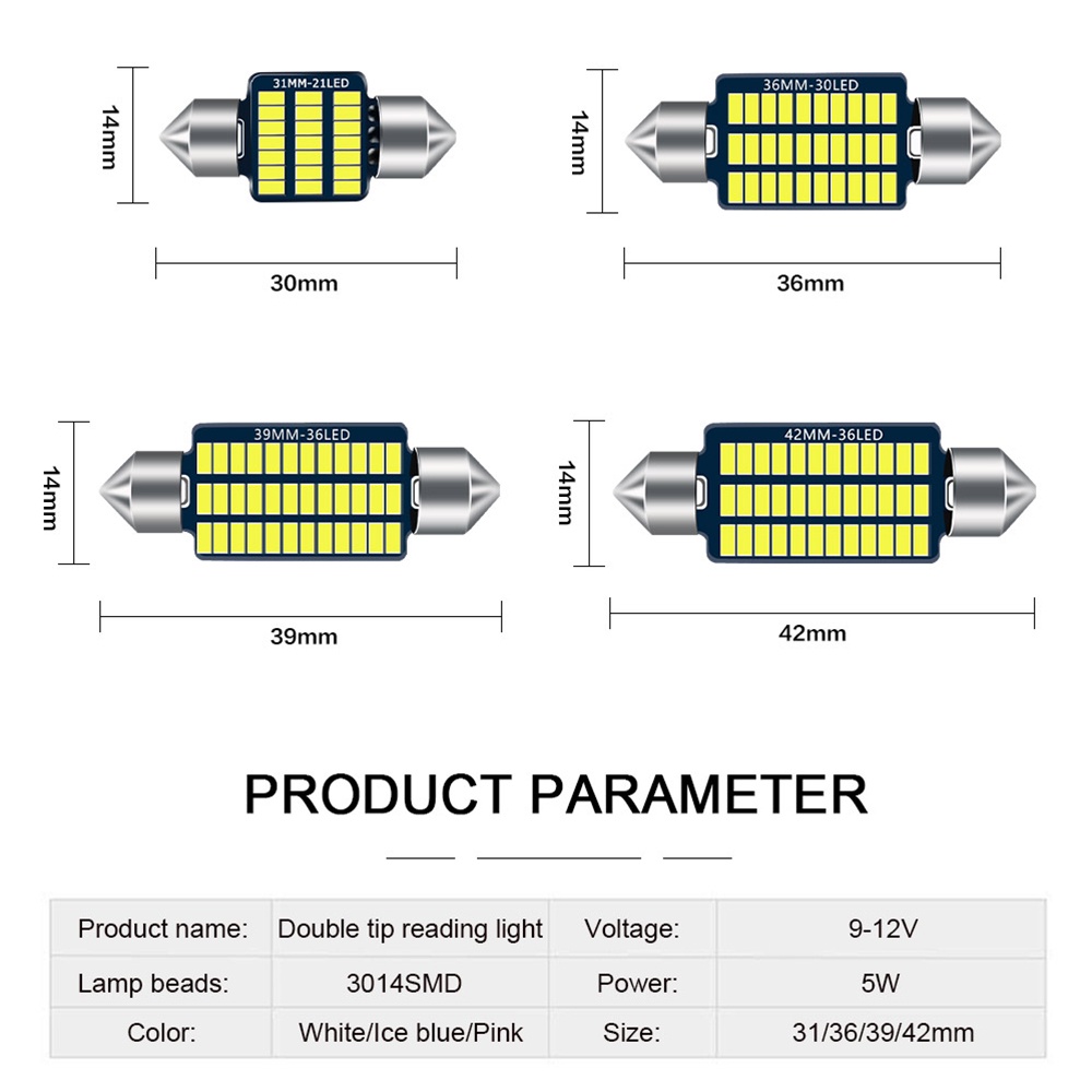 1pc Lampu Baca LED C5W 31 36 39 42mm Untuk Interior Mobil