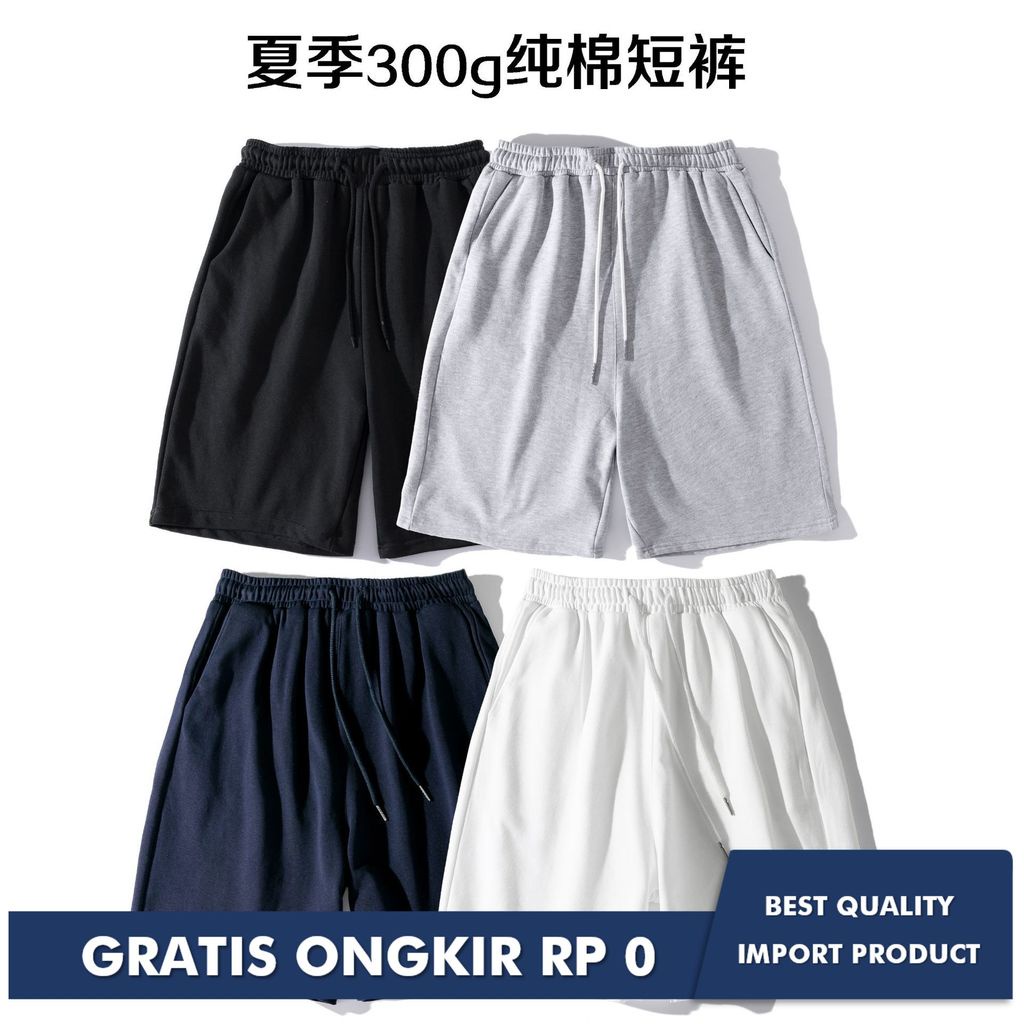 300g Musim Panas Sport Potong Lurus Celana Tinggi Pinggang Murni Kapas Lepas Lembut Kasual Pendek Pr