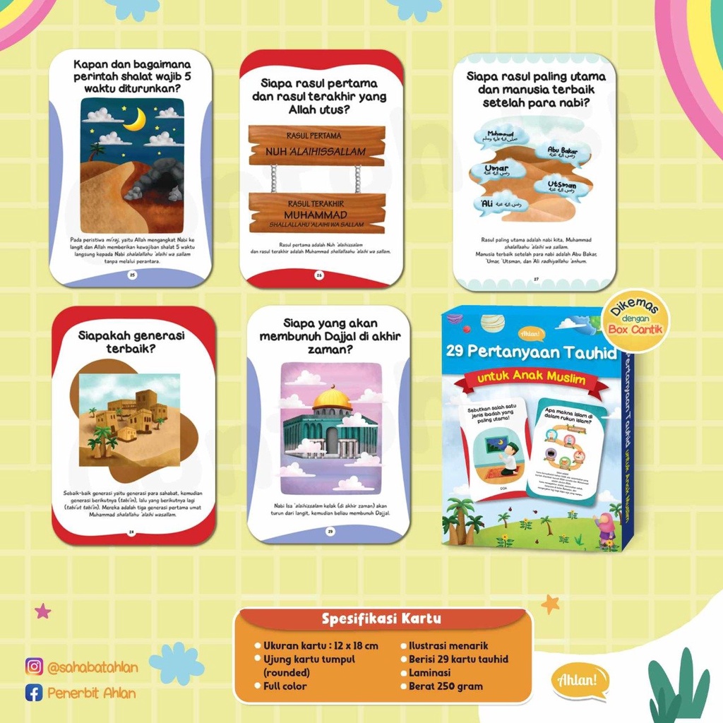 Flashcard 29 Kartu Pertanyaan Tauhid untuk Anak Muslim Ahlan
