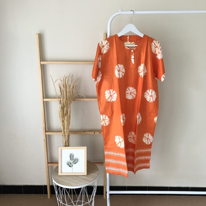 hirafa - Daster Shibori Tie Dye / Daster Pendek Baju Tidur Santai Motif Jumputan-Orange Garis