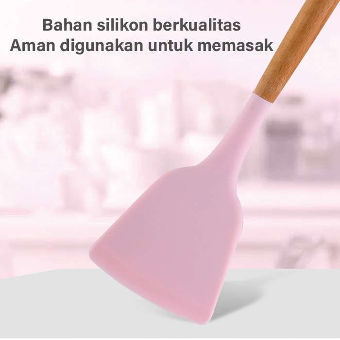 SPATULA PINK SILICONE SUTIL GAGANG KAYU