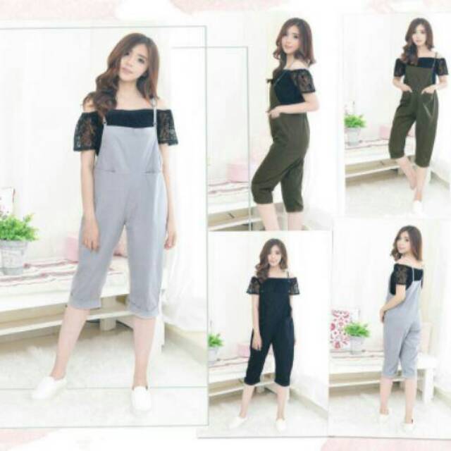 Bellino - Baju Kodok Wanita Ala Korea Allsize Fit L / Outer Wanita Tali Kecil Saku Depan Celana 7/8