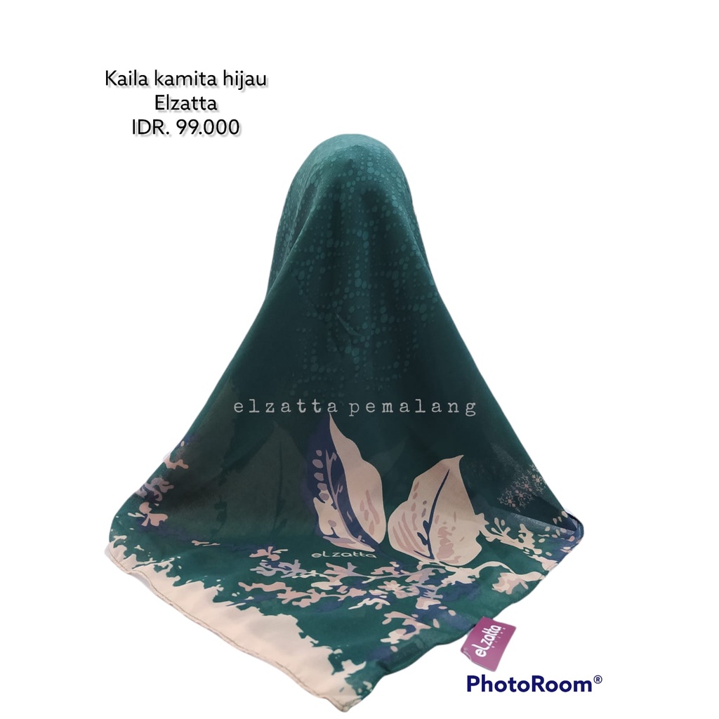 Hijab kerudung jilbab segi empat elzatta motif abstrak ungu hijau