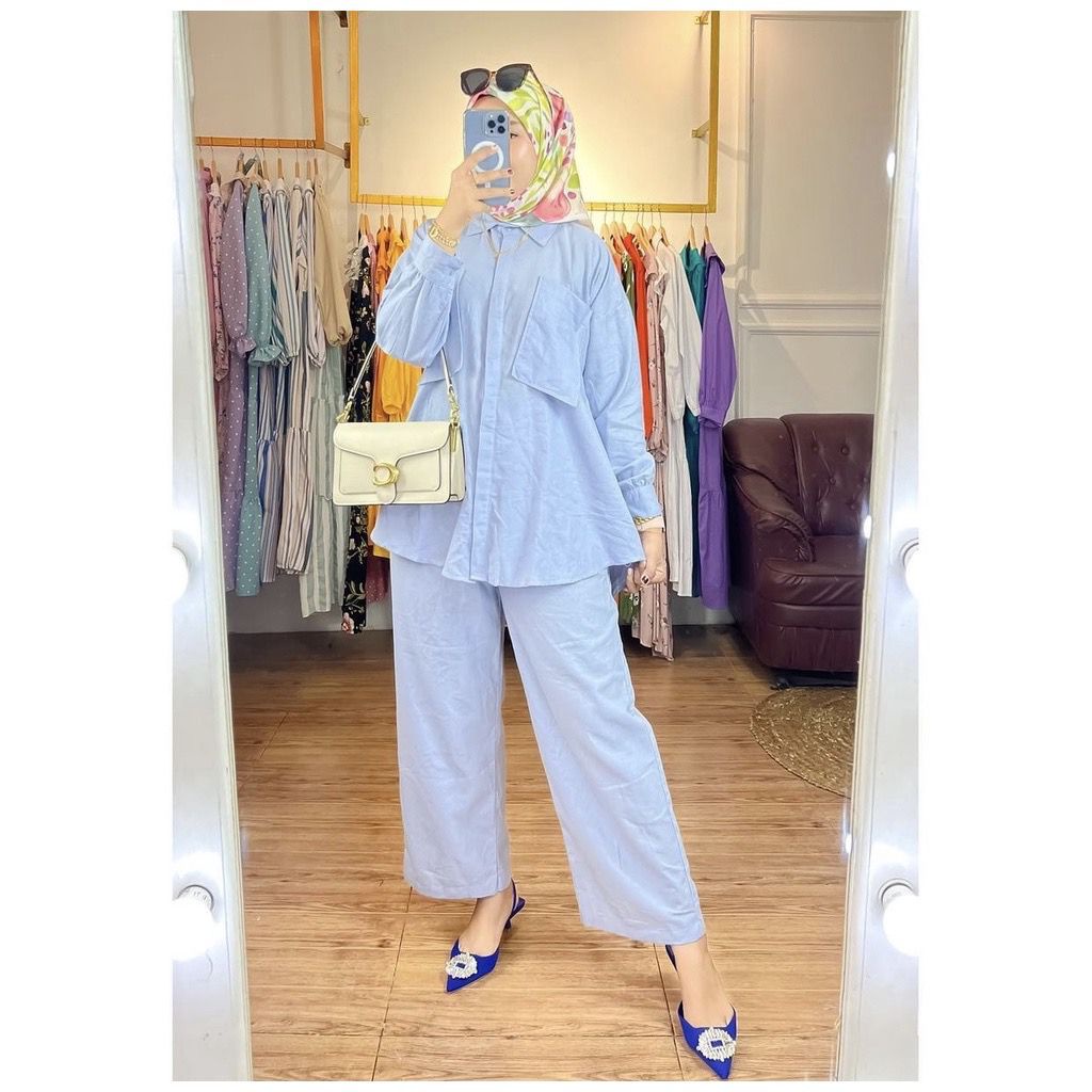 BEFAST - ZEC OOTD Wanita Setelan KAISA / Fify One Set Kemeja / One Set Perempuan / Set Casual Wanita / Setelan Kekiniaan Remaja Wanita / Set Atasan lengan Panjang+Celana Panjang / Trendy / Set Polos Formal