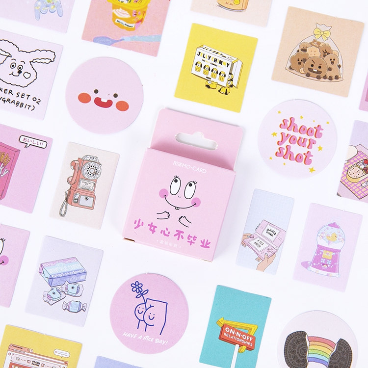 Mohamm 45 PCS Boxed Stickers Cartoon Animal Cute Avocado Decoration Sticker Flakes Scrapbooking School Supplies-C