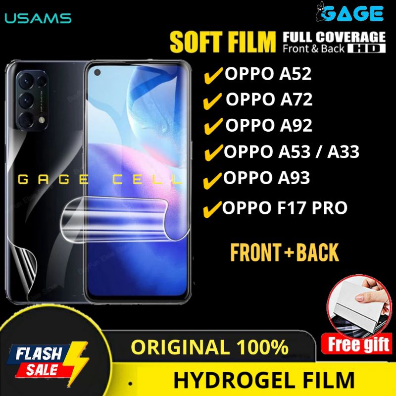 USAMS - HYDROGEL FILM HYBRID ANTI GORES OPPO A52 A72 A92 A53 A33 A93 F17 PRO FULL COVER PROTECTOR