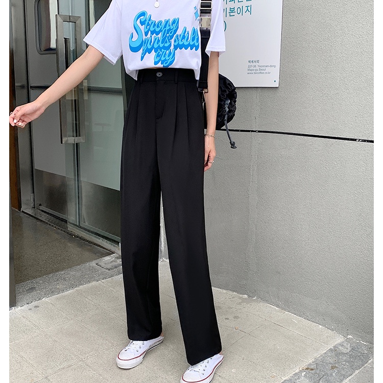 Celana Kasual Wanita Putih Fashion Korean Style High Waist Straight Pants