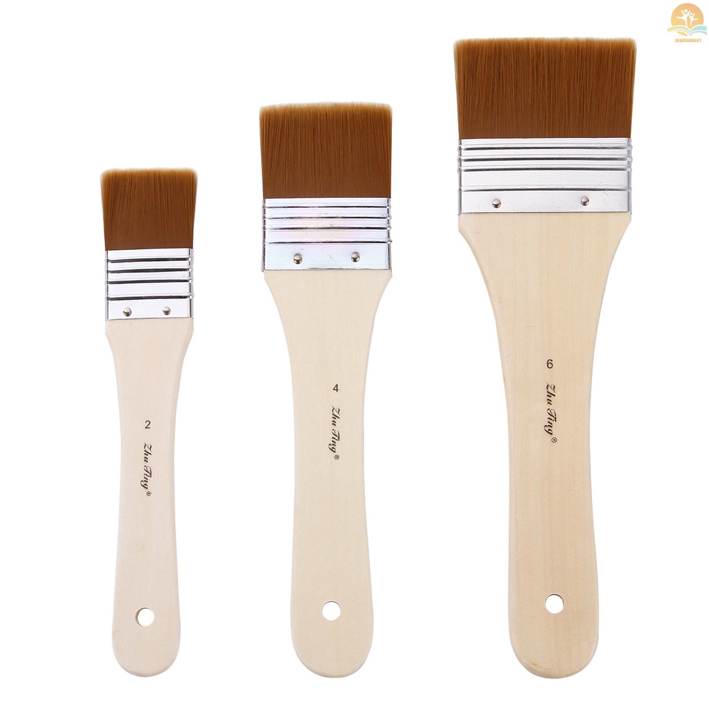 3pcs Professional Flat Paintbrush Set Nylon Hair Paint Brush Wooden Handle Artist Paint Tool for Acrylic Oil Gouache Watercolor Wall Arts and Craft Painting DIY Projects Household Clean