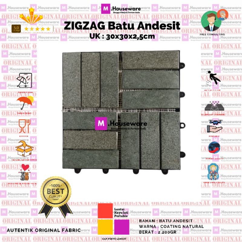 Lantai Batu Andesit Motif ZIGZAG BATU UK 30x30cm / Deckingtile Stone