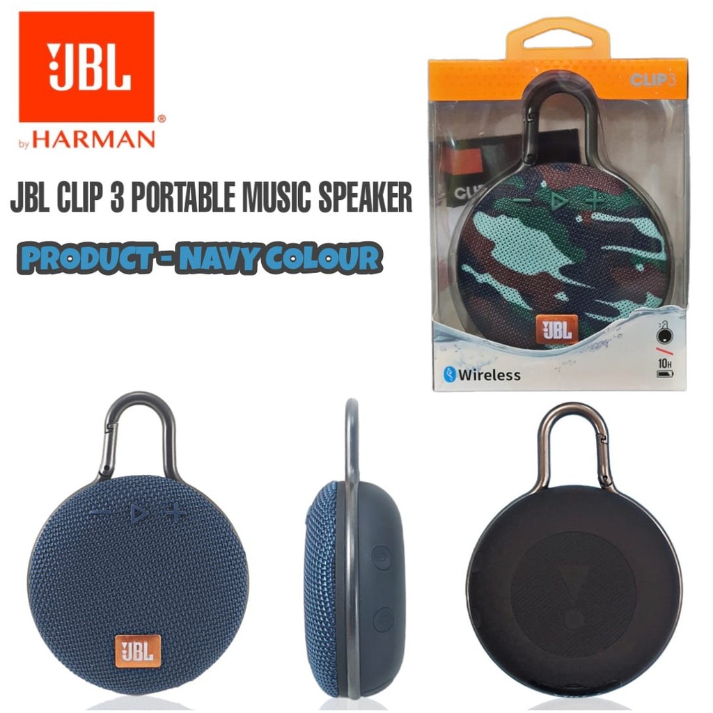 Speaker Bluetooth JBL CLIP 3 Ultra Wireless Portable JBL Clip3 IPX7-Navy