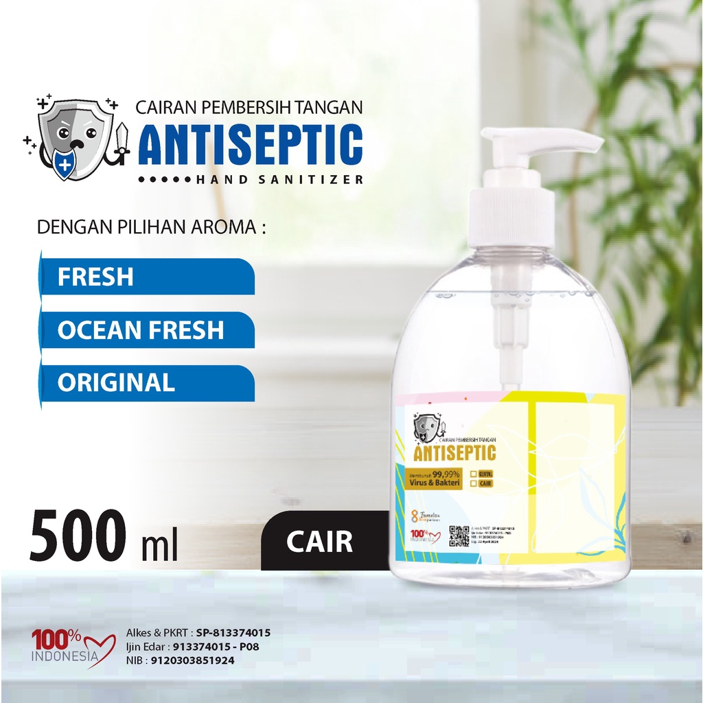 Hand Sanitizer Cair Putihan Antiseptic Aroma Segar Kemasan 500 ml ( BOTOL PUMP BULAT )