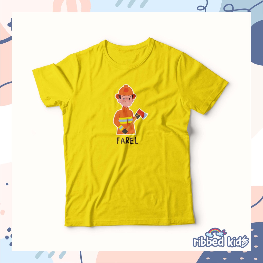 GRATIS SABLON NAMA  KAOS TEMA PEMADAM KEBAKARAN, DAMKAR, TRUK ANAK LAKI-LAKI &amp; PEREMPUAN  1-13TH  ATASAN KATUN COMBED 30s By Ribbedkids
