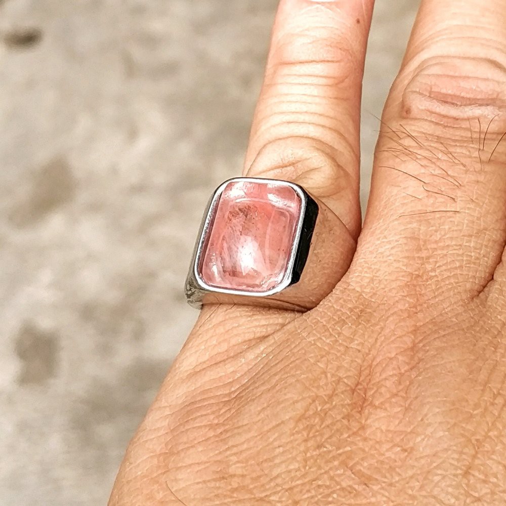 CINCIN BATU AKIK NATURAL KECUBUNG RAMBUT MERAH MINIMALIS TITANIUM OCTAGON