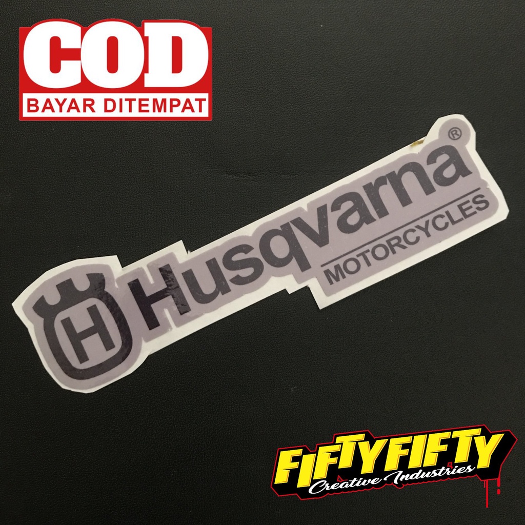 Stiker Print Cut HUSQVARNA Stiker Printing Laminasi Glossy Stiker Motor Mobil Helm Sudah Membentuk Pola Desain