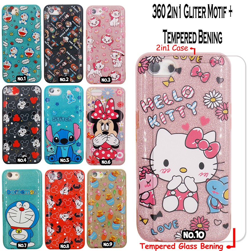 Case Gliter Motif (2in1) + Tempered Bening for HpOppo A83 F5 F7 Vivo V7 V7+ V9 Case+Tempered#casemurah