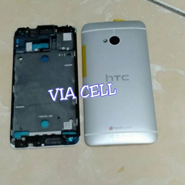 HOUSING CASING CASSING FULLSET HTC M7 KESING KESSING FULSET HTC ONE M7 SINGLE SIM WARNA SILVER