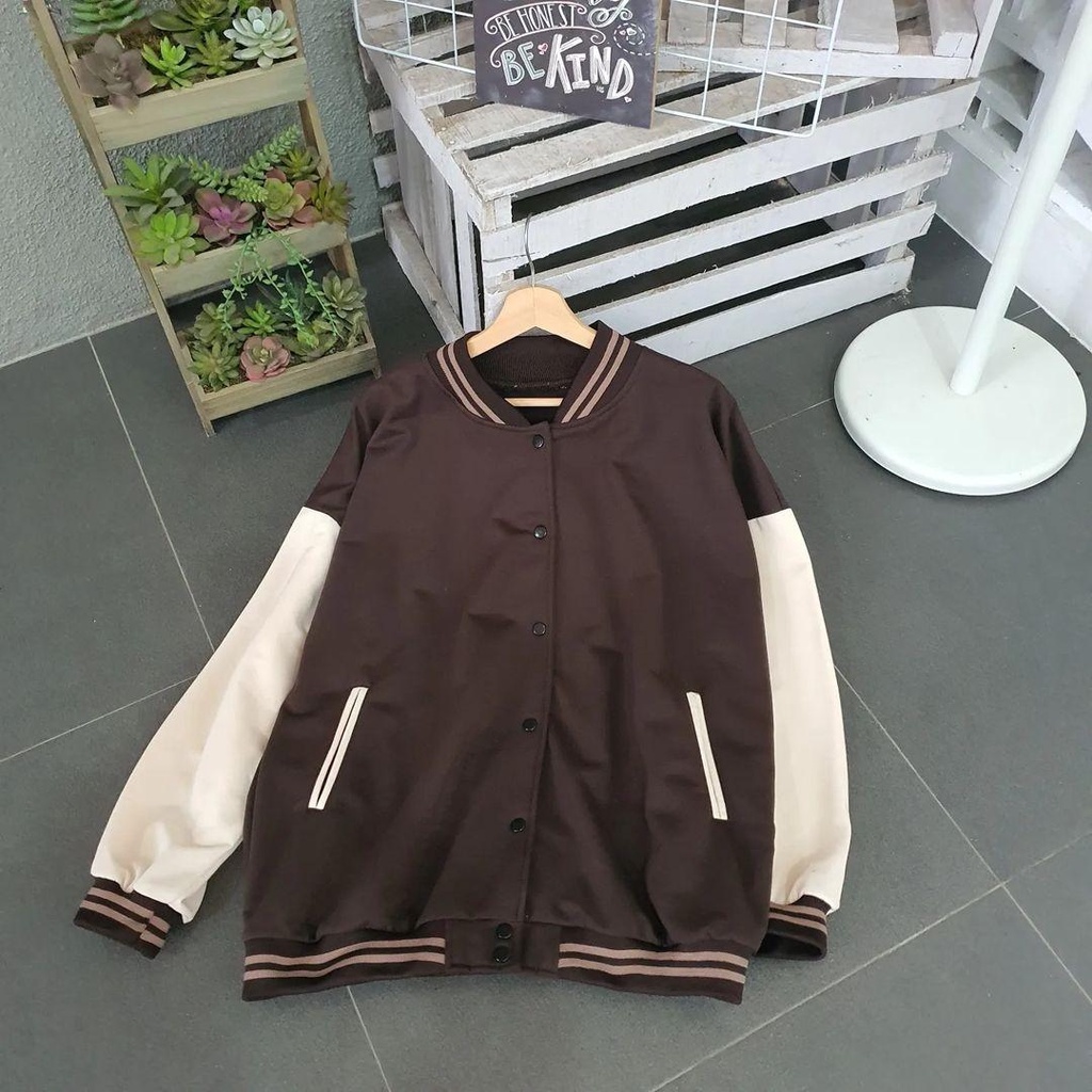 Jaket Baseball Wanita 3XL Classie Oversize Fleece Premium Lengan Panjang Sporty Sweater