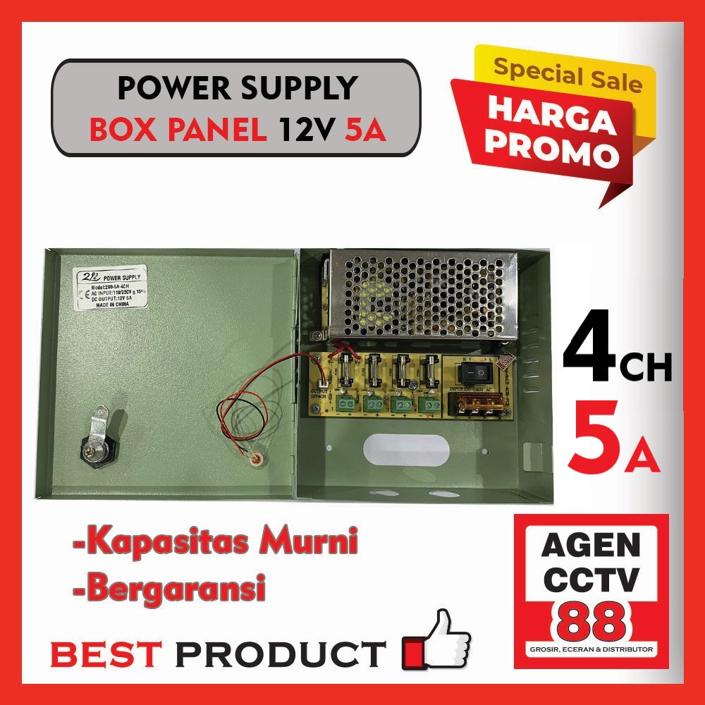 Power Supply PSU Box Panel DC 12V 5A Murni Adaptor CCTV 4CH