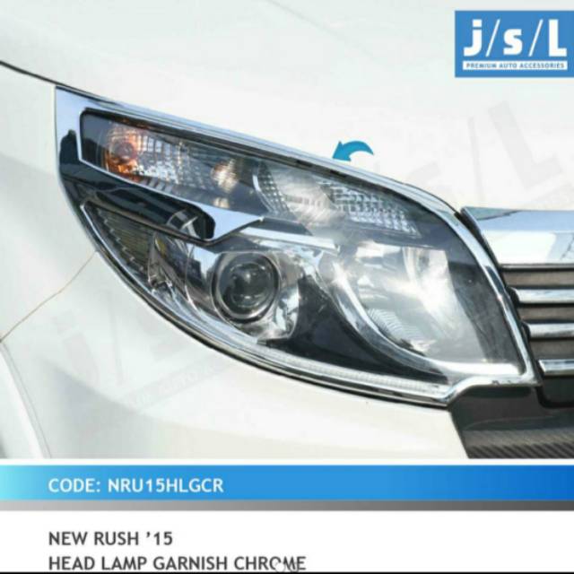 Garnish lampu depan new Rush/ Terios 2015-2017 Hitam + Chrome / head lamp garnish jsl