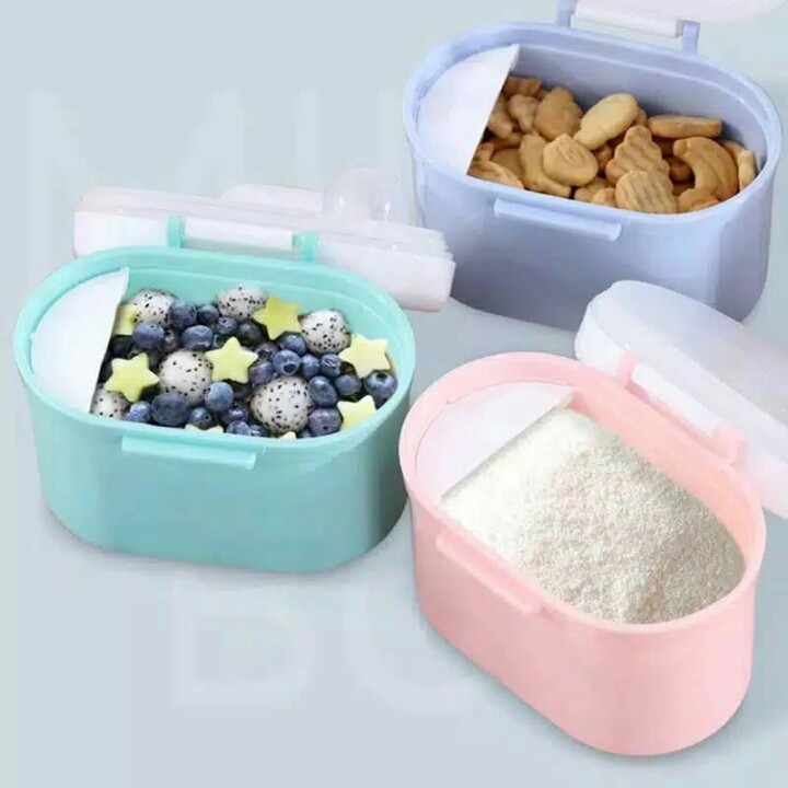 [1KG MUAT 7] Wadah Tempat Penyimpanan Susu Bubuk Bayi + Sendok Kotak Makanan 220gr / 440gr Portabel