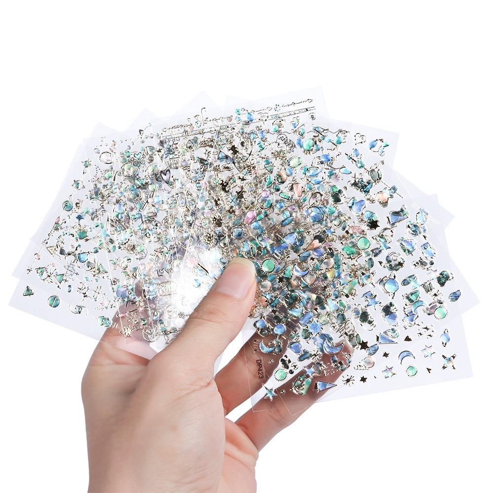 AUGUSTINA Agustin 3D Nail Art Sticker 1pcs Perekat Timbul Galaxy Desain Geometri Sliders Nail Decals