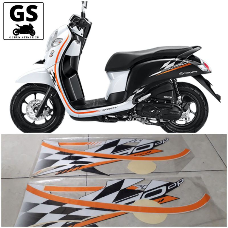 STRIPING STIKER LIS BODY MOTOR HONDA SCOOPY 2018 PUTIH HITAM ORIGINAL