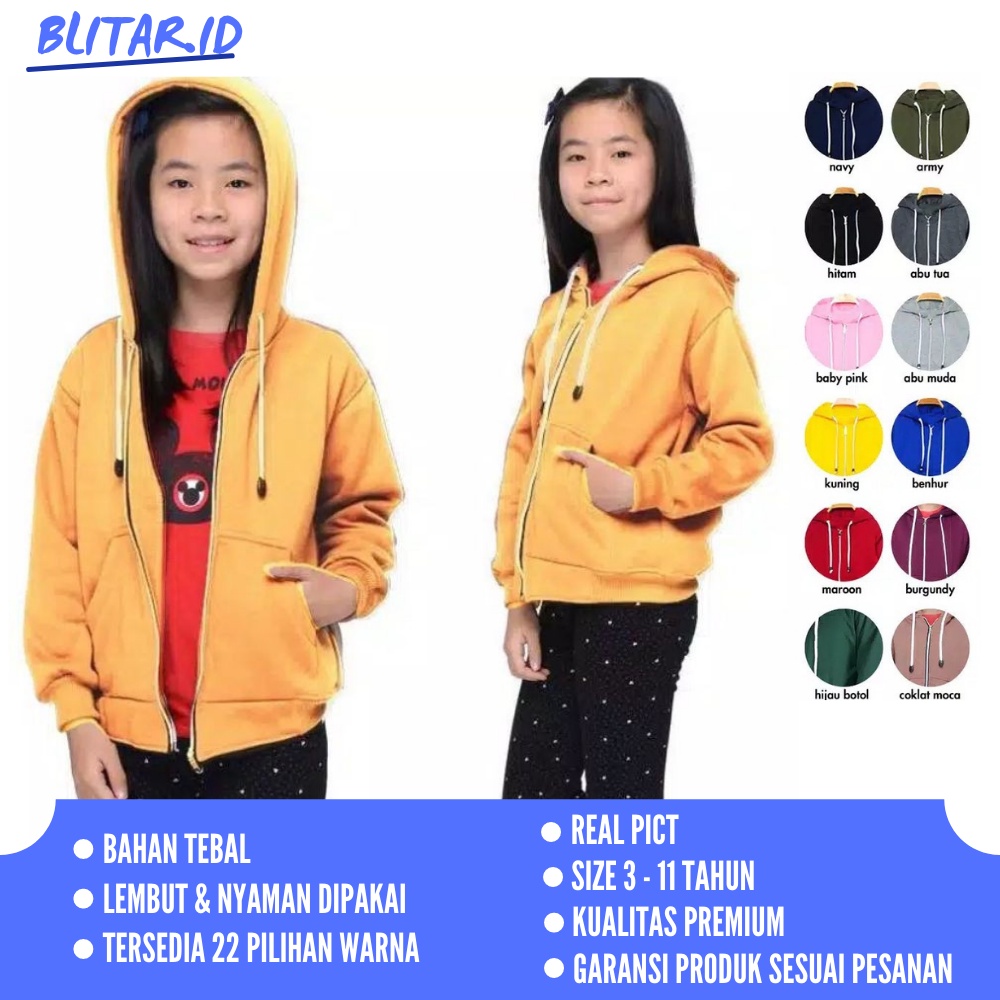 JAKET HODIE ANAK POLOS LAKI LAKI PEREMPUAN COWOK CEWEK KEMBAR UNISEX USIA UMUR 3 4 5 6 7 8 9 10 11 1
