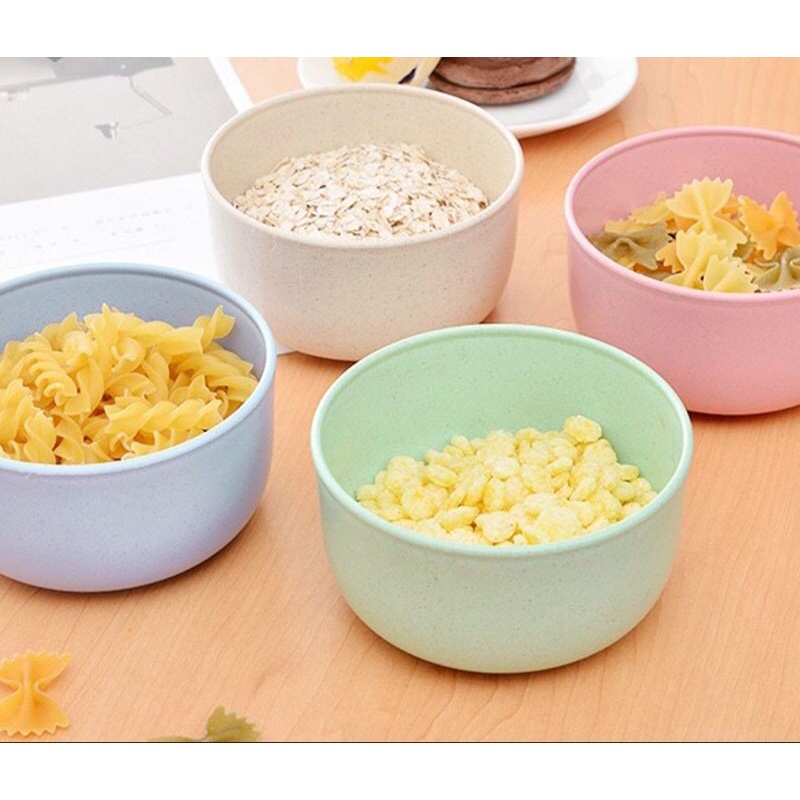 MS4 Mangkok Makan Set 4pcs Wheat Straw Bowl Warna Warni Jerami Gandum Mangkuk Plastik Set Gift
