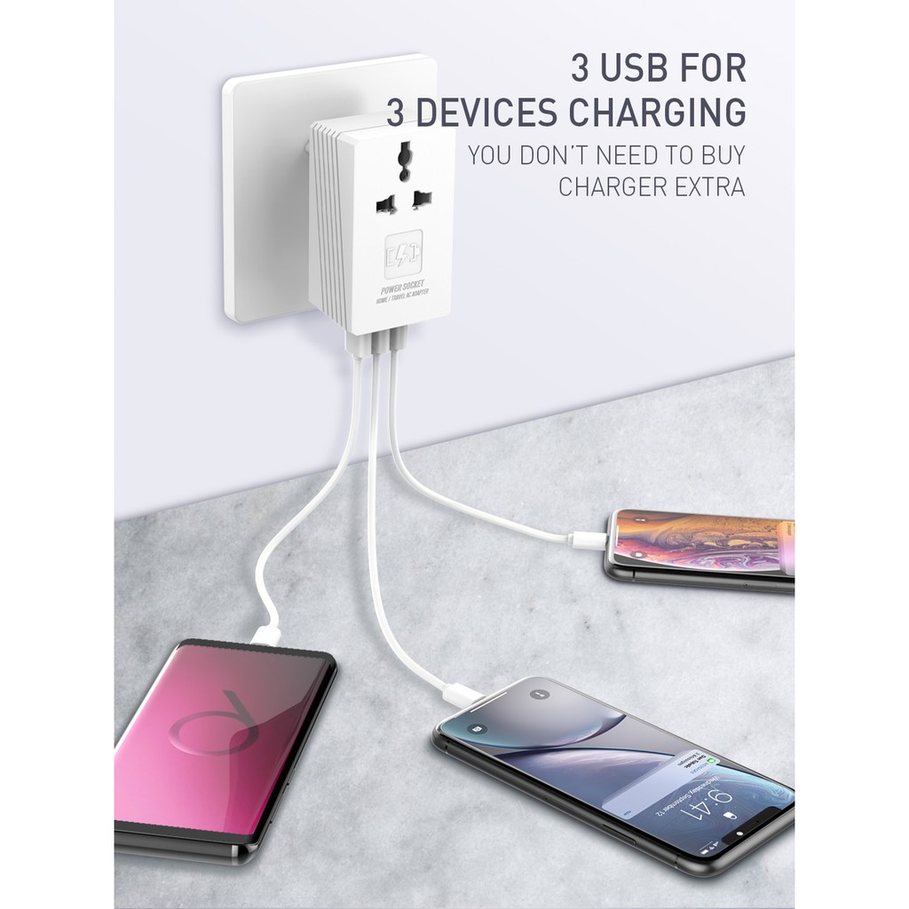 LDNIO A3306 Wall Travel 3 USB Port Charger Max. 3.4A with 1 AC Adapter