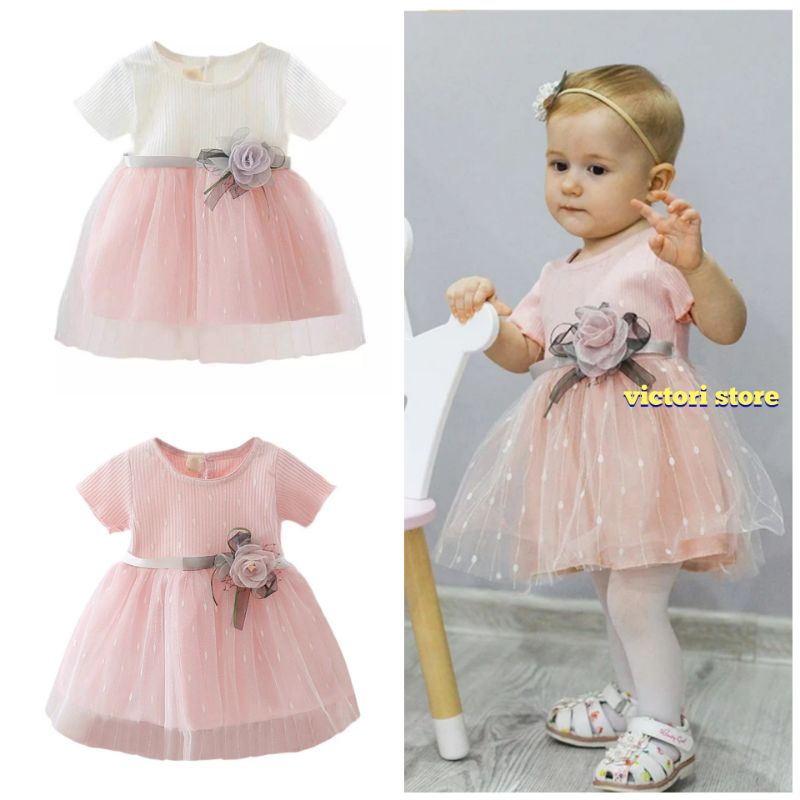 Dress Bayi Balita 601 Dress Pesta Bayi Perempuan Import