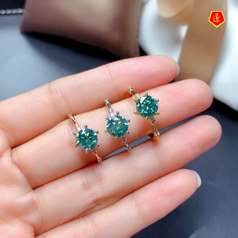 [Ready Stock]Simple Classic Green Moissanite Diamond Ring for Women