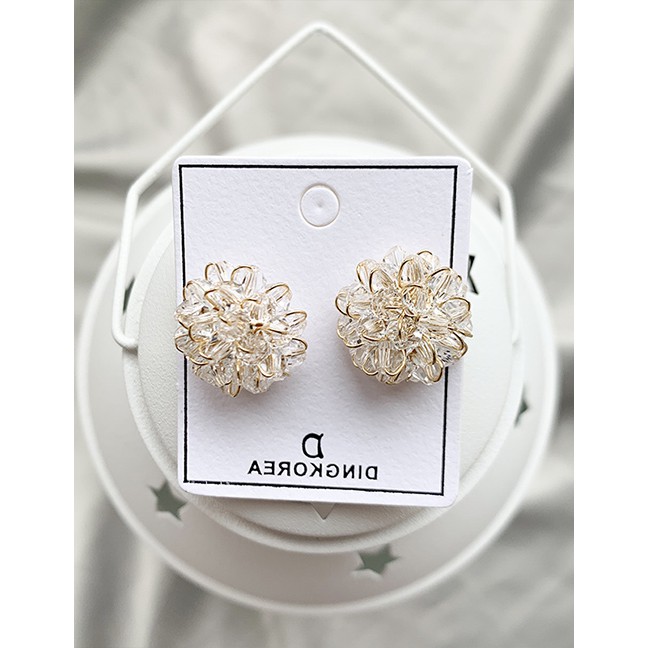 LRC Anting Tusuk Fashion White Flower Crystal Flower S925 Silver Needle Earrings F75310