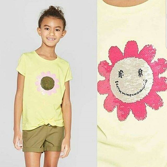 Kaos Cat and Jack Flip Sequin Kuning Flower Bisa Bolak balik Anak baby perempuan cewek dewasa