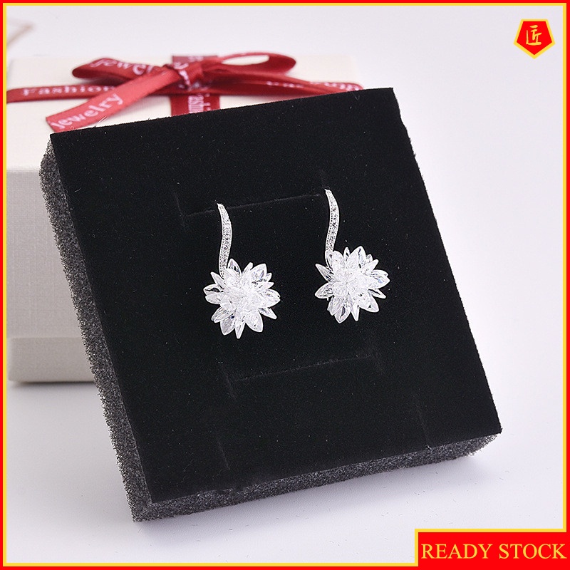 [Ready Stock]S925 Silver Ice Flowers Long Tassel Earrings Fashionable All-Match