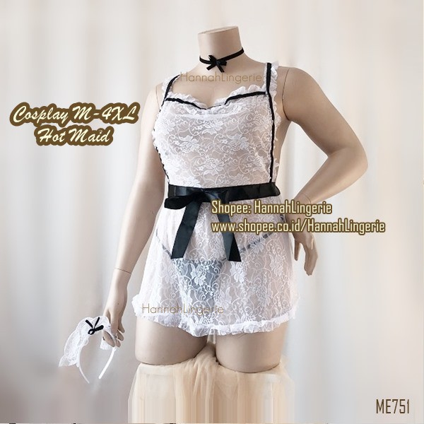 4XL XXXL XXL XL L Lingerie Kostum by Hannah Big Size Costume Maid Pelayan Pembantu Jumbo Bigsize 751