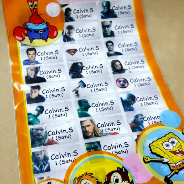 

Label nama stiker waterproof Avengers 2