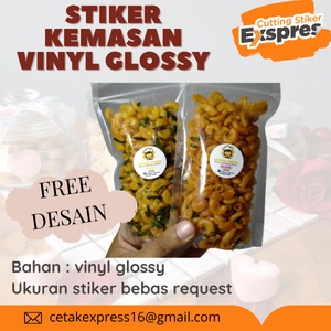 

Stiker cutting label kemasan makanan minuman Vynil Glossy A3+ Gratis Desain Edisi Cake